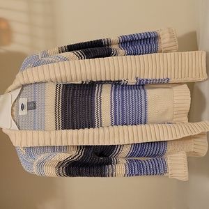 Old Navy Cardigan, Girls size 5T, Blue/ Off White
